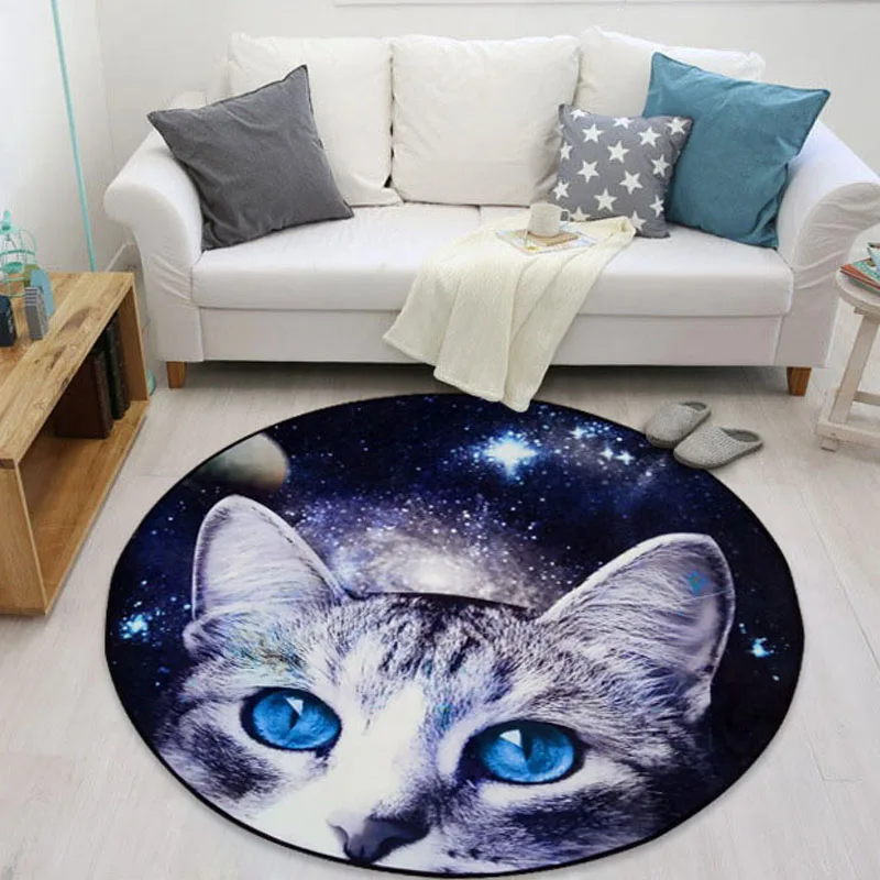 Милые Мультяшные мягкие круглые декоративные коврики с небом котом напольные