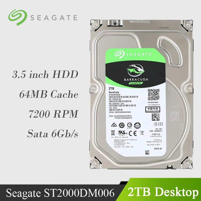 

Внутренний жесткий диск Seagate, 2 ТБ, 7200 об/мин, SATA 6, 256 Мб, настольный жесткий диск, Кэш-память 3,5 дюйма, ST2000DM008, жесткий диск для компьютера, беспл...