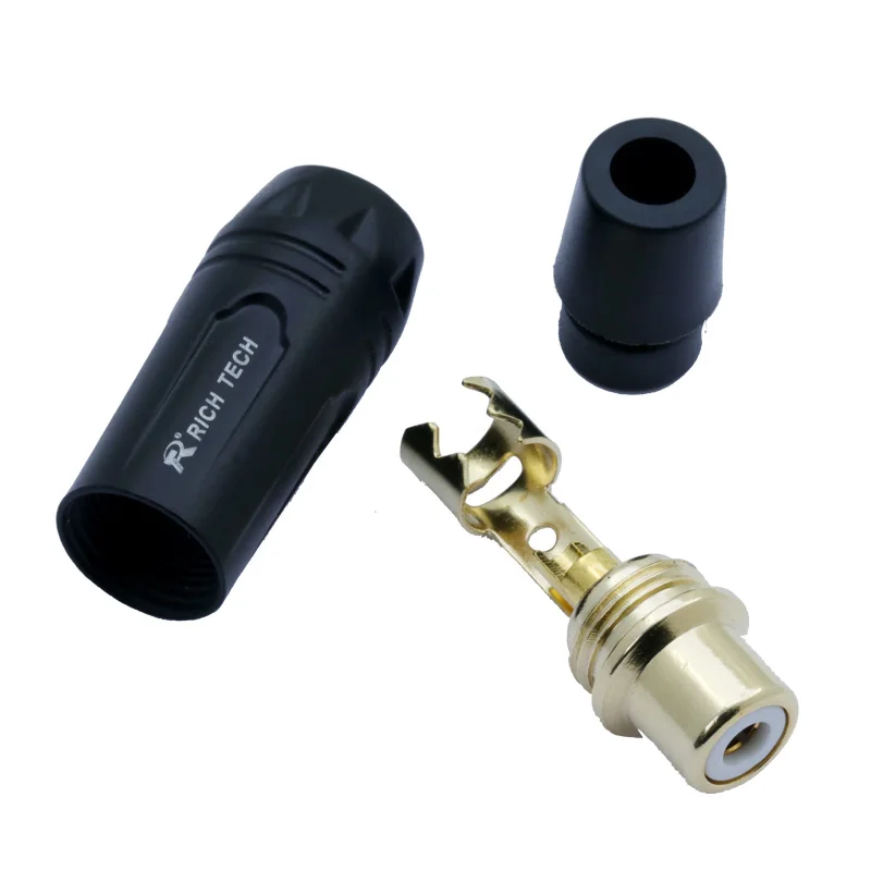 

100pcs High Quality black&red Gold Plated RCA Connector RCA male plug adapter Video/Audio Connector Support 6mm Cable