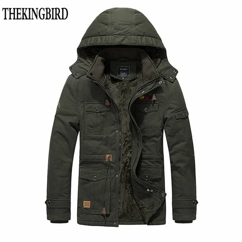 

Men's Jacket With Hood 2016 New Solid Euramerican Style Plus velvet Coat Thicken Warm Men Winter Military Jacket 4XL Army green