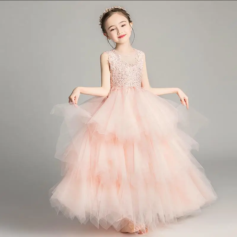 

Платье принцессы с аппликацией для девочек, вечернее платье на свадьбу, день рождения с цветочным принтом для девочек, детское Пышное Плать...