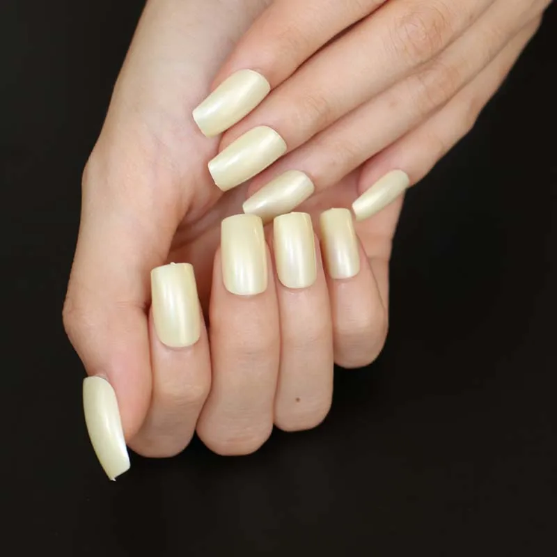24pcs Hot sell fashion Long section Square head candy false nails decoration Pearl yellow M197 | Красота и здоровье