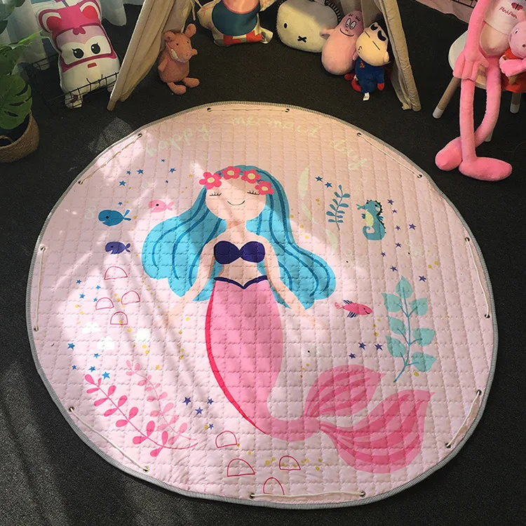 

LOUTASI Round Cartoon Baby Rug Floor Mat Carpet Blanket Baby Soft Play Mat Children Play Game Bedding Carpet With Storage Bag