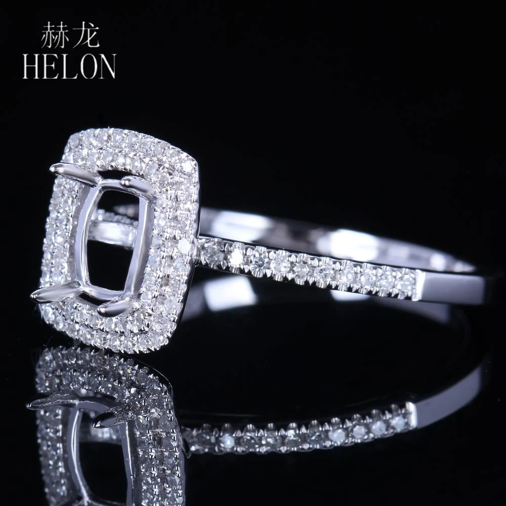 HELON Подушка 4X6mm твердое 10K белое золото два Halo Pave 0 25ct натуральные бриллианты