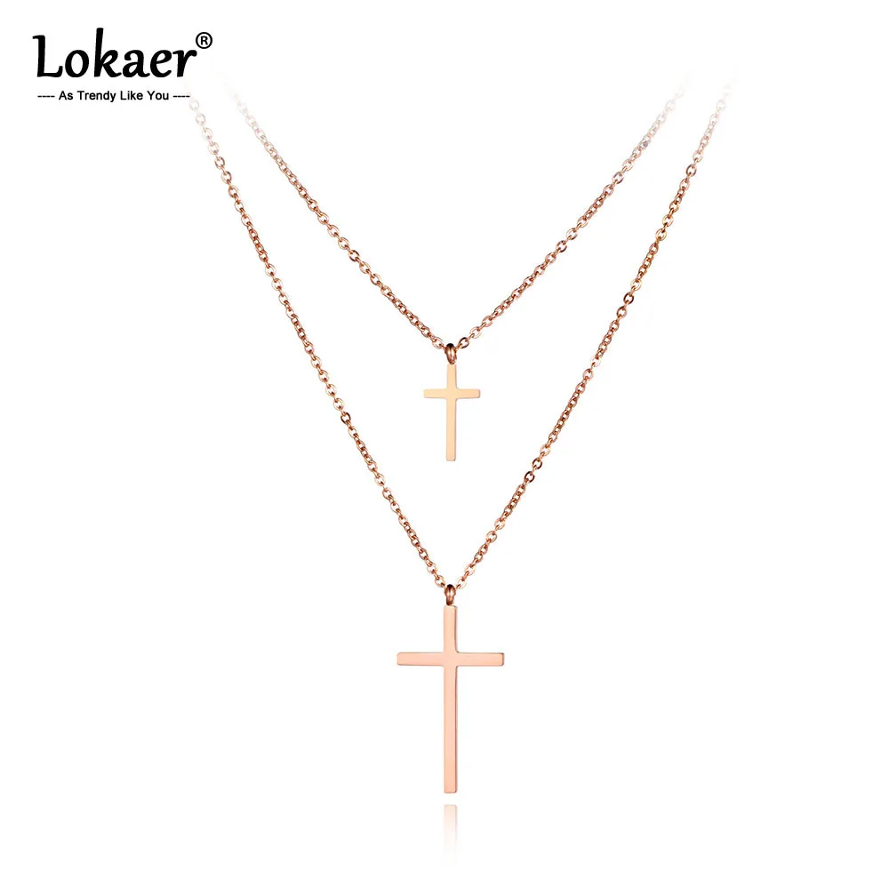 Lokaer Bohemia titanium из нержавеющей стали Двухслойное крестовое украшение для чокера ожерелье подвеска цепь ожерелье для девочек N19080