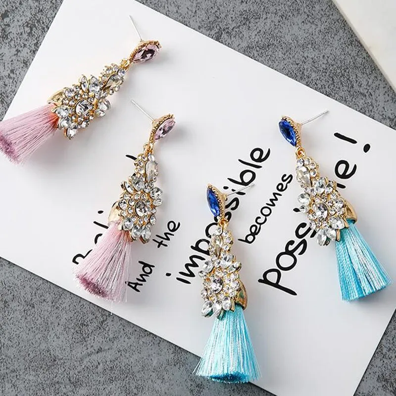 AE-CANFLY Full Rhinestone Long Thread Tassel Earrings Temperament oorbellen Big Statement Earring Fashion Jewelry EX551