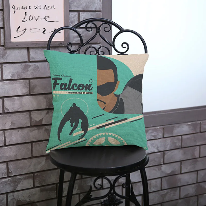 Подушечка для дивана из хлопкового льна "Film Avenger League 2" в домашнем европейском стиле для украшения автомобиля, подарка, спальни. Наволочка для подушки 45*45 см.