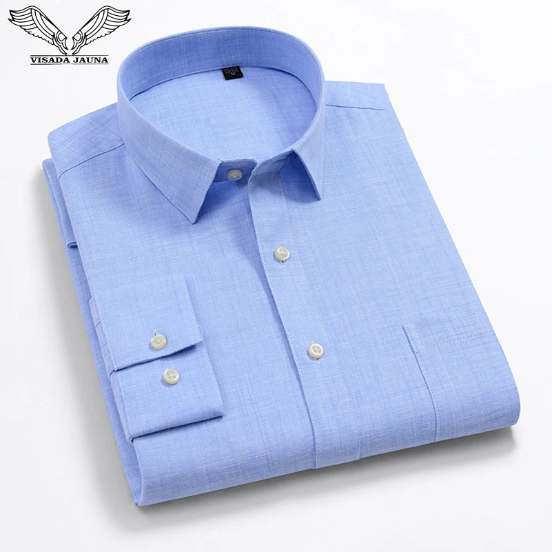 

VISADA JAUNA 2019 Men’s Casual Shirt Long-Sleeved Solid Color Dress suits Slim Fit Cheap Big Size 4XL camisa masculina N5064