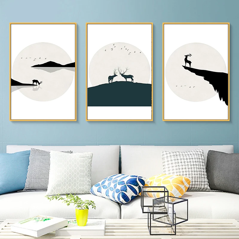 Скандинавский Лось счастливый олень под лунным светом картины на холсте