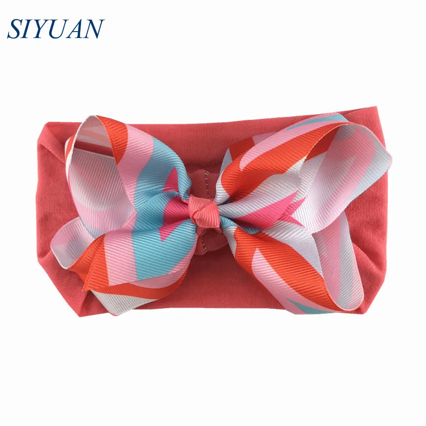 22 30pcs/lot Summer Style Soft Nylon Elastic Headband with 4.6 inch Grosgrain Ribbon Hair Bow Girl Hairband 35C Available HB089 - Цвет: 22