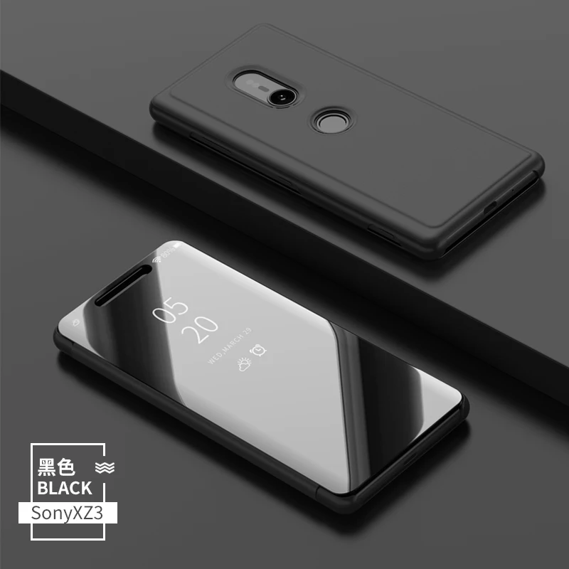 black Зеркальный Смарт-Чехол С Откидывающейся Крышкой для sony Xperia XZ3, Прозрачный HD экран, полное покрытие для Xperia XZ3 XZ 3, противоударный чехол для телефона s Coque Capa - Цвет: black
