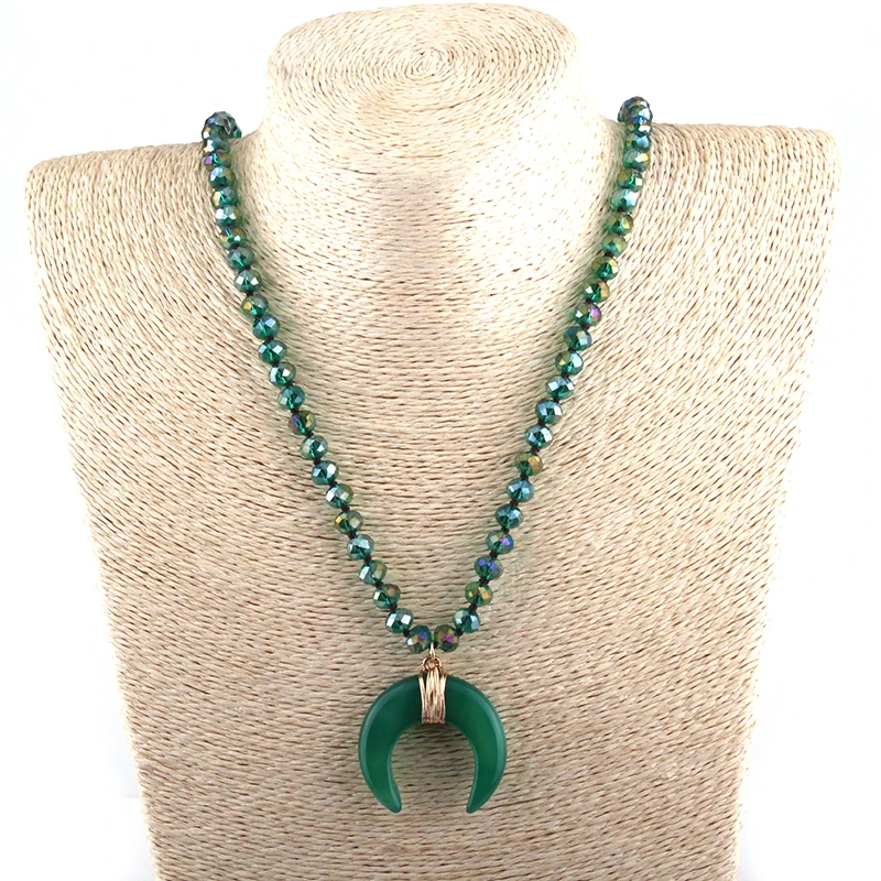 Модные богемный Племенной Jewelry Стекло Кристалл Длинные узлом камень луна кулон