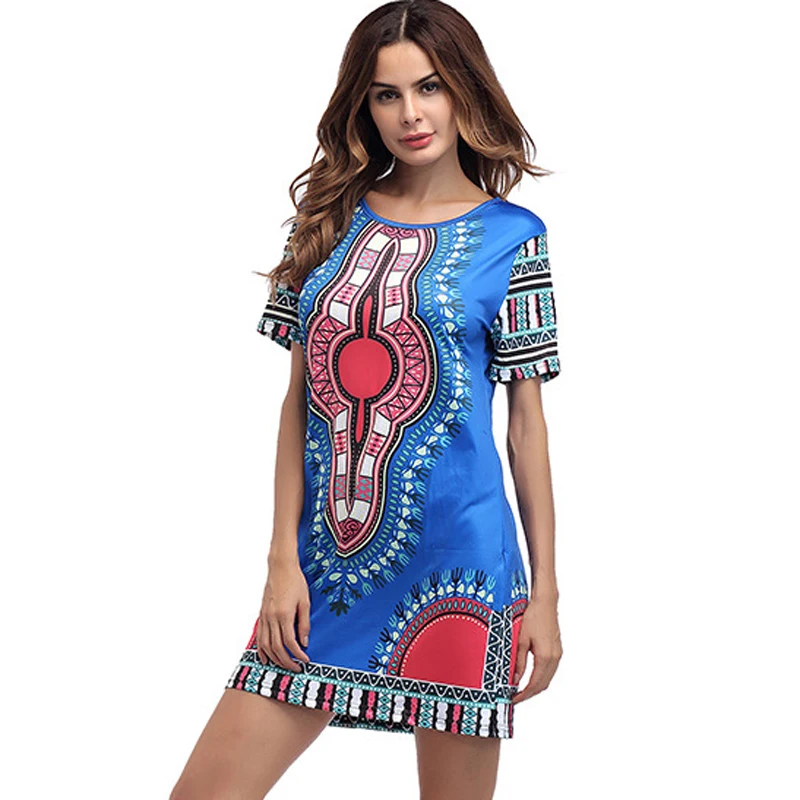 2017 летние винтажные инди-фолк-принтом мини-платье Boho Дамы О-образным вырезом с