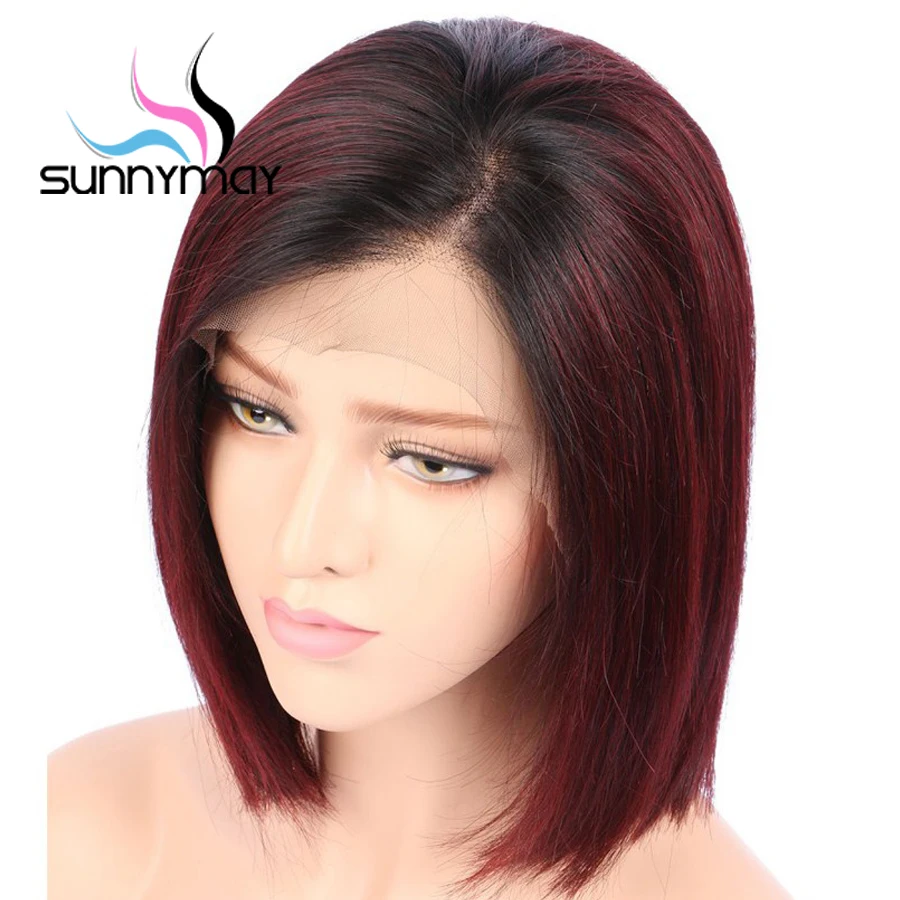 Sunnymay 150% Бургундия Омбре человеческие волосы парики предварительно выщипанные