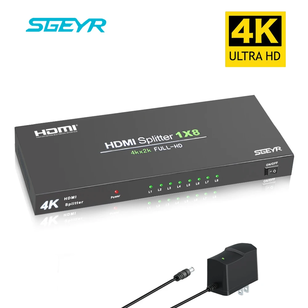 4K HDMI сплиттер 1 в 8 Выход SGEYR 1x8 1080P v1.4 портов с Full HD 4K/2K и 3D разрешением|hdmi splitter|4k hdmi
