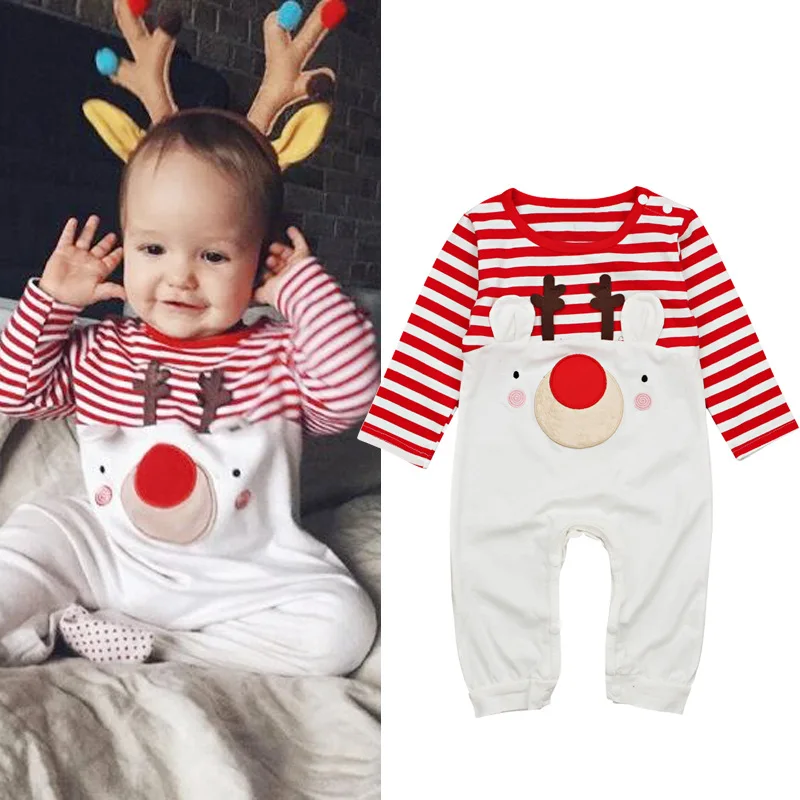 

Autumn Winter Baby Rompers 2018 Santa Claus Boys Girls Clothes Christmas Baby Bodysuits Cartoon Long Sleeves Stripe Rompers