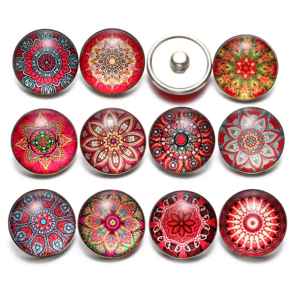 

12pcs/lot Red Series Theme Beautiful Exotic Pattern 18mm Snap Button Charms For 18mm Snaps Bracelet Snap Jewelry KZ0624