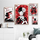 Настенные картины в скандинавском стиле, модульный плакат принты для домашнего декора с японской культурой, Самурай, гейшей, акварелью для прикроватного фона