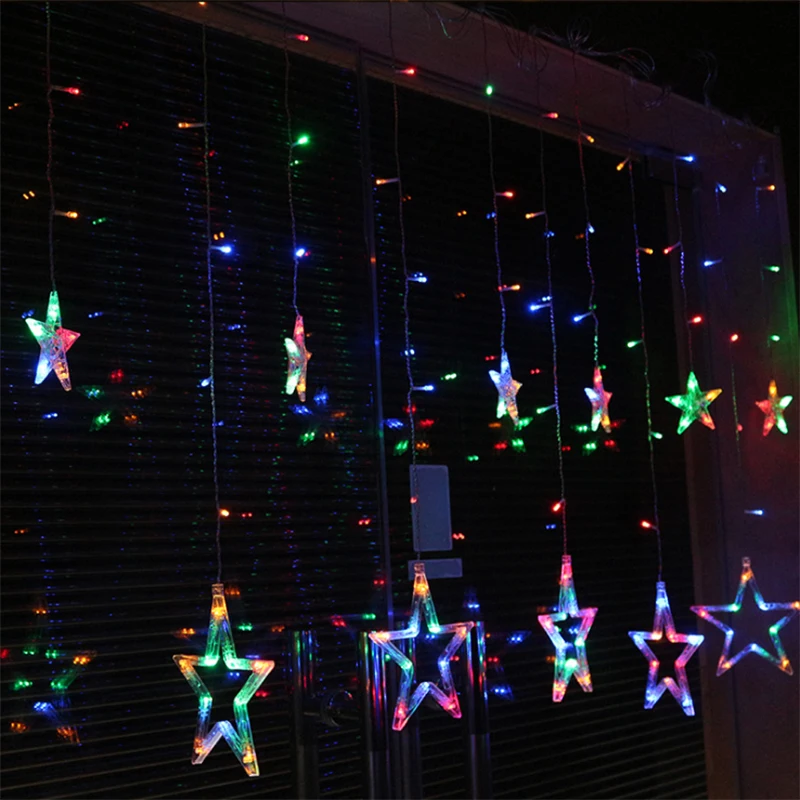 Christmas Lights AC110V-220V 2.5M Romantic Fairy Star LED Curtain String Lighting For Holiday Wedding Party Decoration | Лампы и