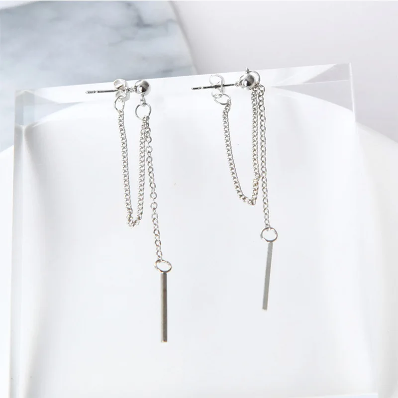 Silver Корейские ювелирные изделия, женские длинные висячие серьги с кисточкой, цепочка, металлическая текстура, свисающие серьги, серьги,, бижутерия, подарок EB126 - Окраска металла: Silver