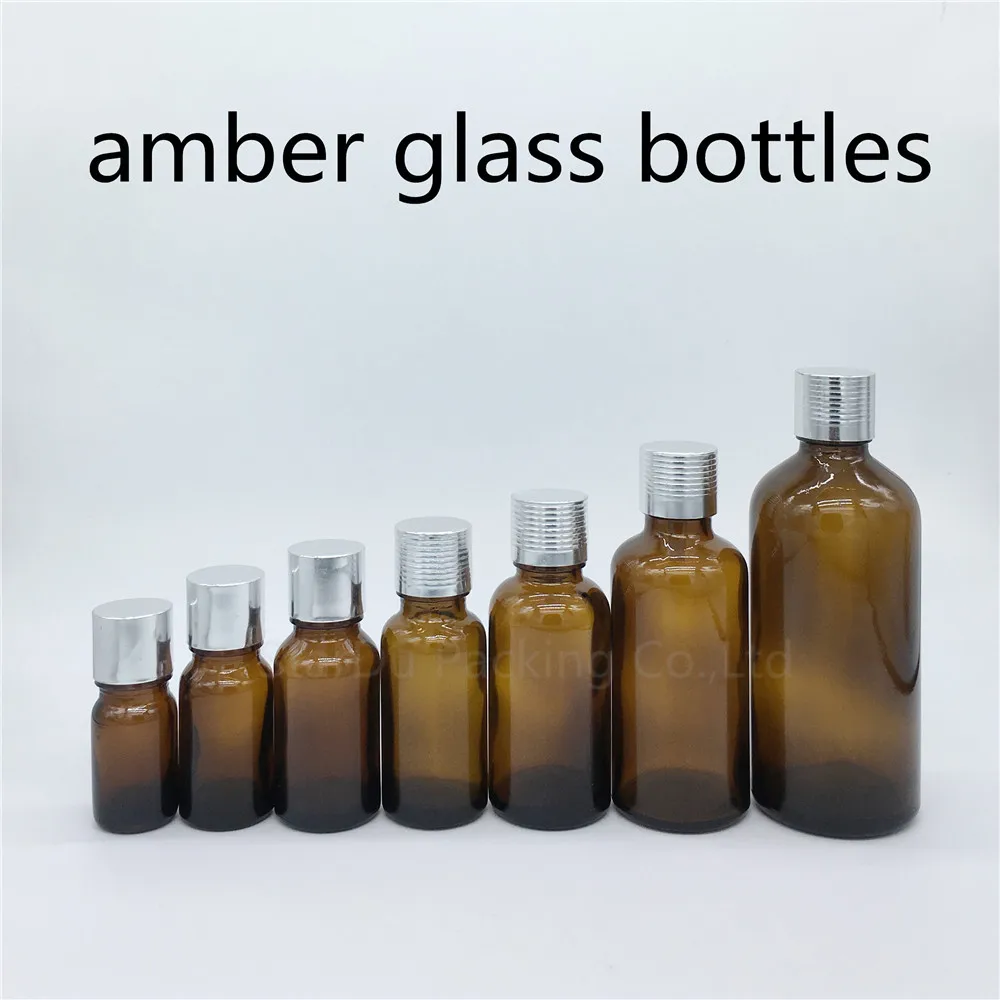 

5ml 10ml 15ml 20ml 30ML 50ml 100ml amber Glass Bottle Vials Essential Oil Bottle with silvery screw cap Perfume bottle