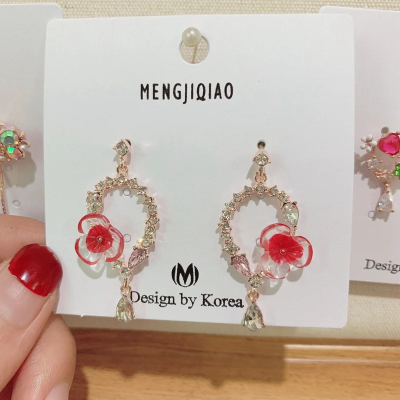 MENGJIQIAO новые элегантные розовые блестящие циркониевые цветочные круглые длинные висячие серьги для женщин Изящные Ювелирные изделия с микро-покрытием - Окраска металла: WX-PINK H