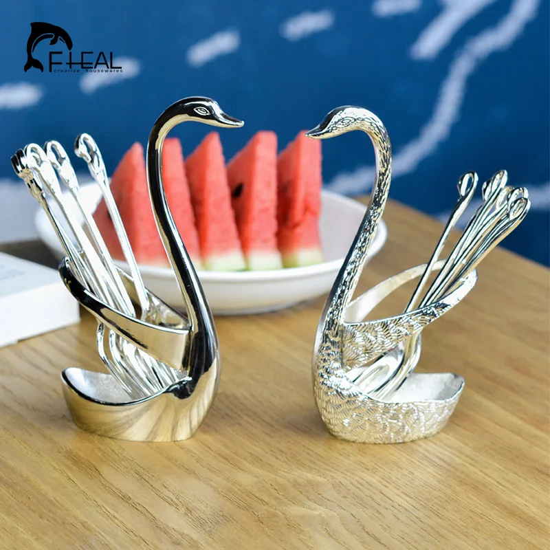 FHEAL модные креативные высококлассные посуда Лебедь фруктовый десерт набор вилок