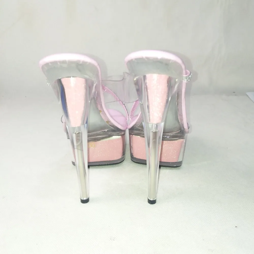 Crystal bottom cold slippers water diamond decorative transparent women's shoes 15cm high heels pink performance Dance Shoes | Спорт и