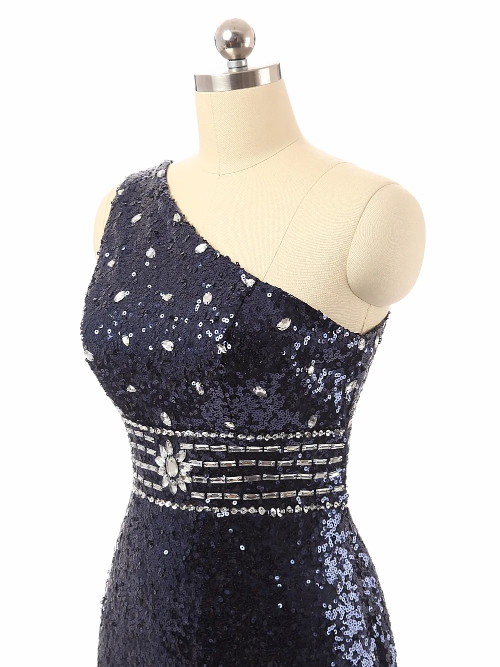 New Beautiful Navy Blue Evening Dresses 2018 Beading Belt Sexy Cut Back Prom Party Gown Sequins Dress | Свадьбы и торжества