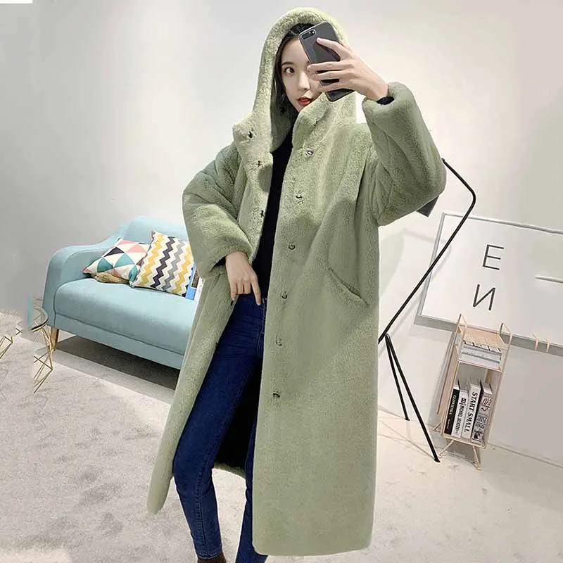 Женское теплое пальто с капюшоном из искусственного меха плюшевая куртка 2021