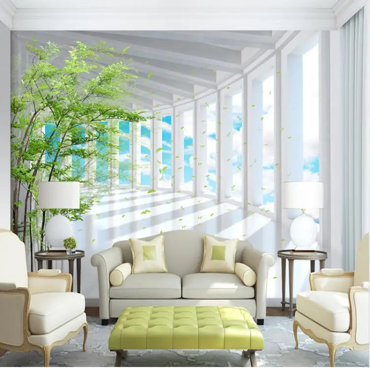 

Photo Wallpaper 3D Stereo Blue Sky Green Tree Space Expansion Mural Wallpaper Bedroom Room Background Wall Paper for Wall