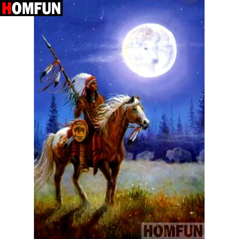 Алмазная 5D Вышивка HOMFUN A08770 картина индейская лошадь с полными
