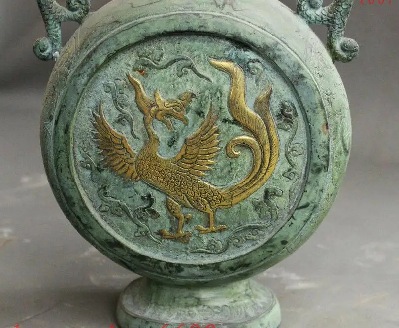 Под знаком Китайской Династии Бронзовый Свинка 2 Феникс Дракона Статуя Ваза