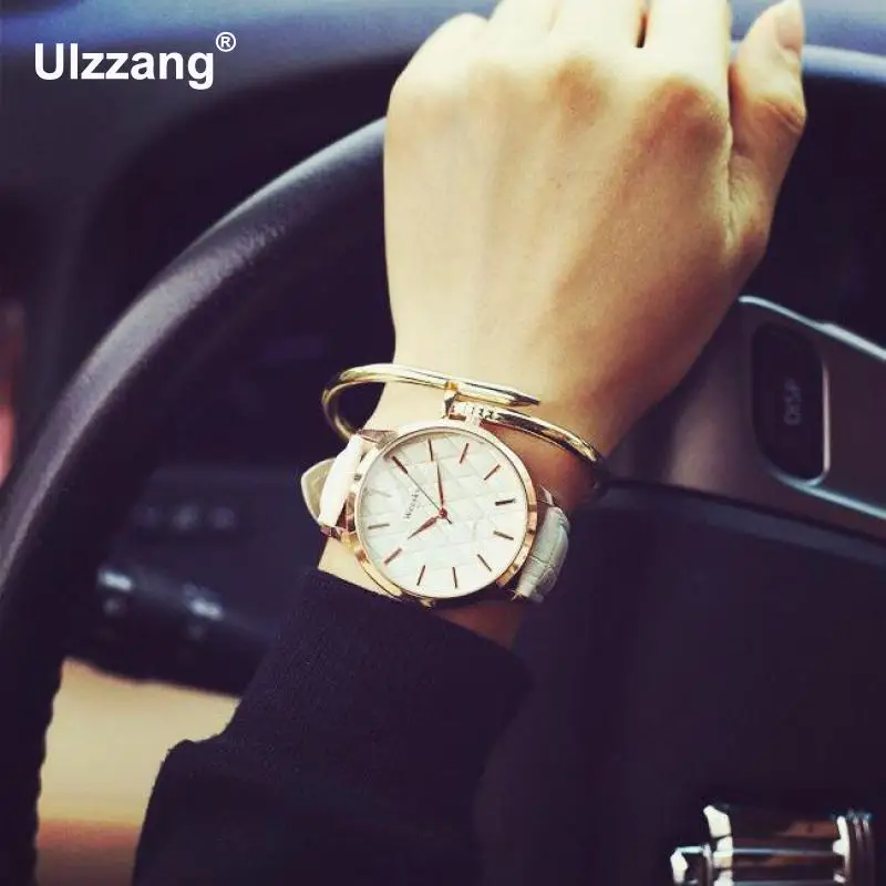 100% новый высококачественный кожаный розовый Золотой кварцевый браслет женские