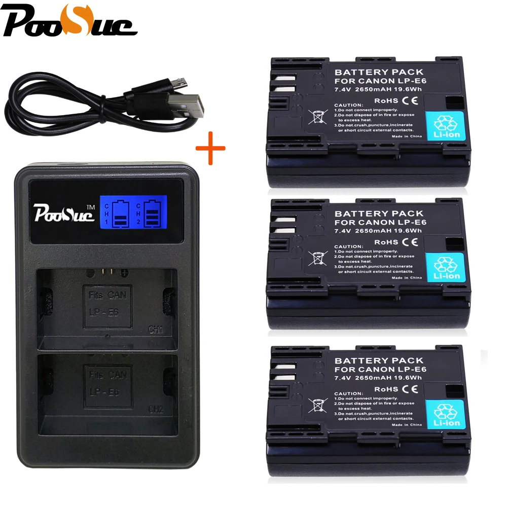 Аккумулятор для камеры 3X LP E6 lpe6 + двойное зарядное устройство с ЖК экраном Canon EOS 5DS