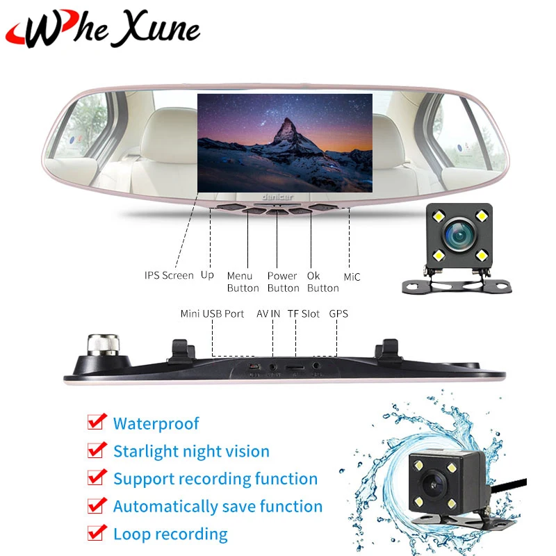 WHEXUNE Новатэк 96655 Двойной объектив Full HD 1080 P 5 0 дюймов Видеорегистраторы для