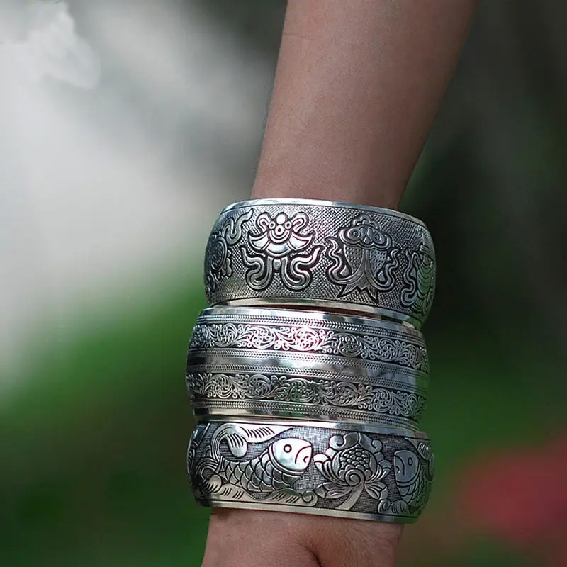 BOHO винтажные браслеты Тибетский тибетский серебряный черепаха Тотем браслет на
