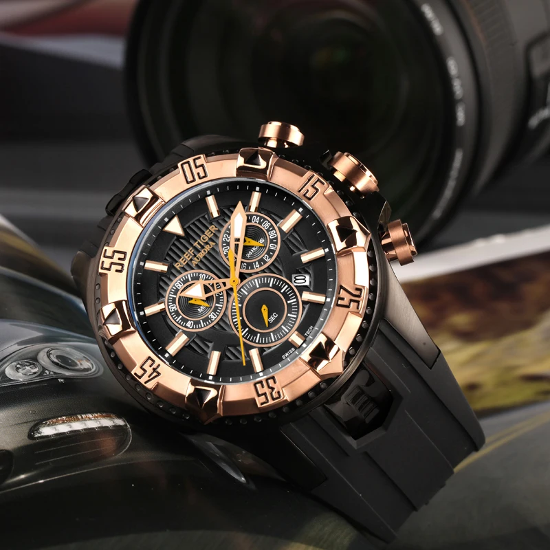 Спортивные часы Reef Tiger фирменные мужские роскошные швейцарские кварцевые из