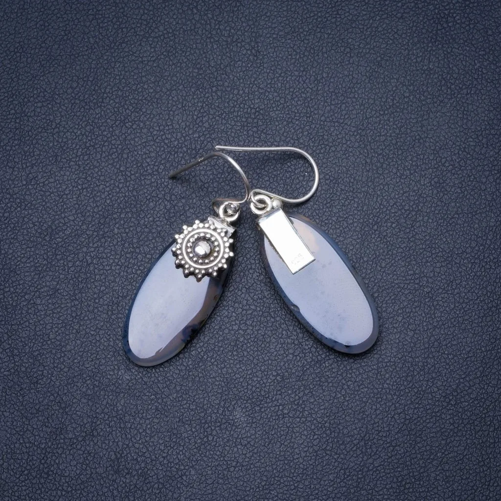 

Natural Dendritic Opal Handmade Unique 925 Sterling Silver Earrings 1.5" Y0704