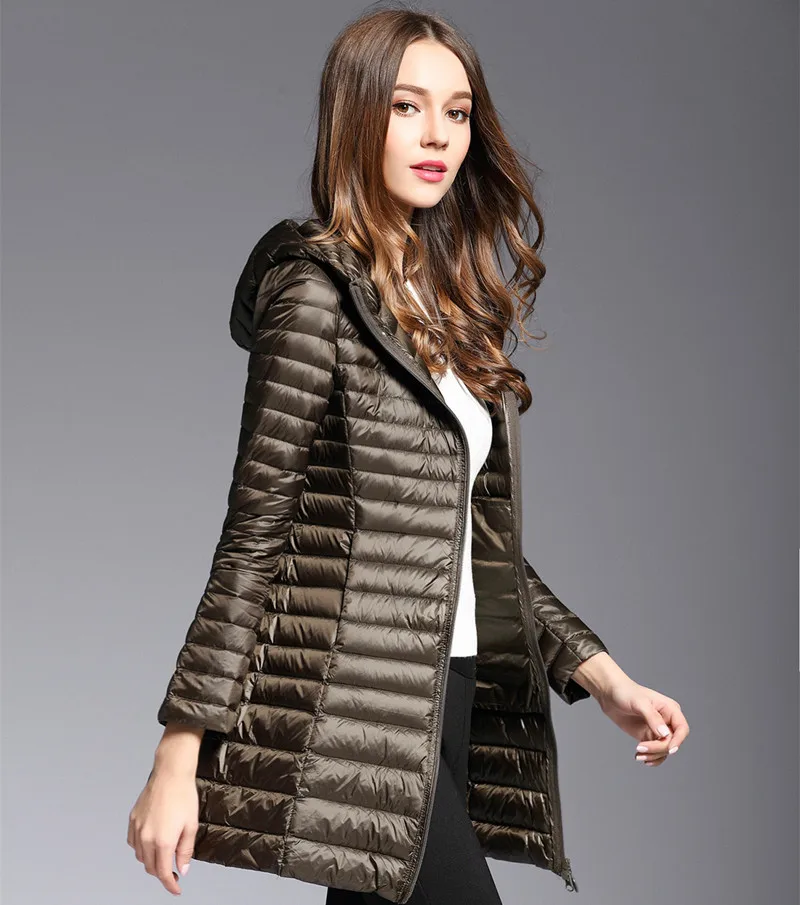 Женское пуховое пальто на 90% белом утином пуху ультра легкие пуховые куртки