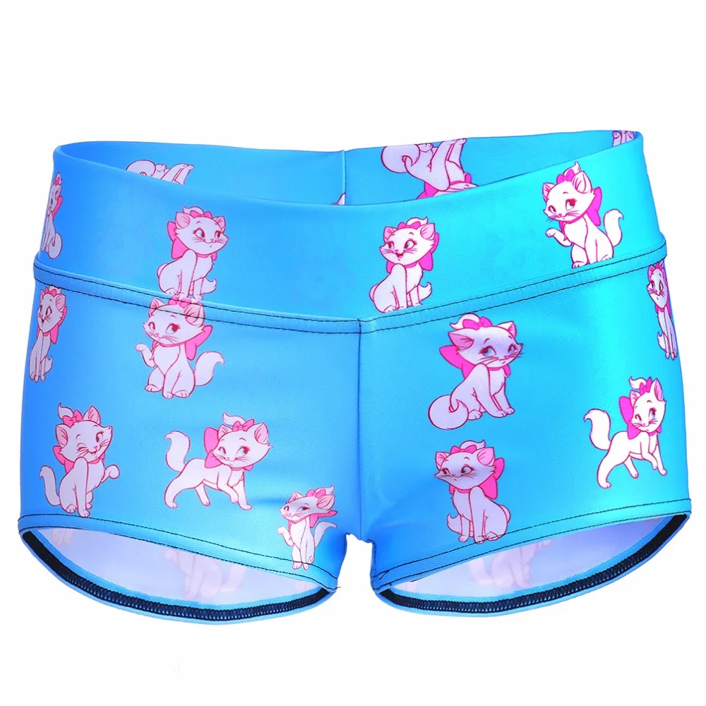 Новинка 2016 сексуальные шорты для фитнеса Женские с милым котом синие эластичные