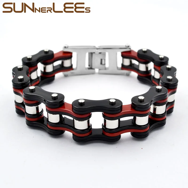 

SUNNERLEES Fashion Jewelry 316L Stainless Steel Bracelet Bangle Huge Biker Bicycle Motorcycle Link Chain For Men Boy BC02