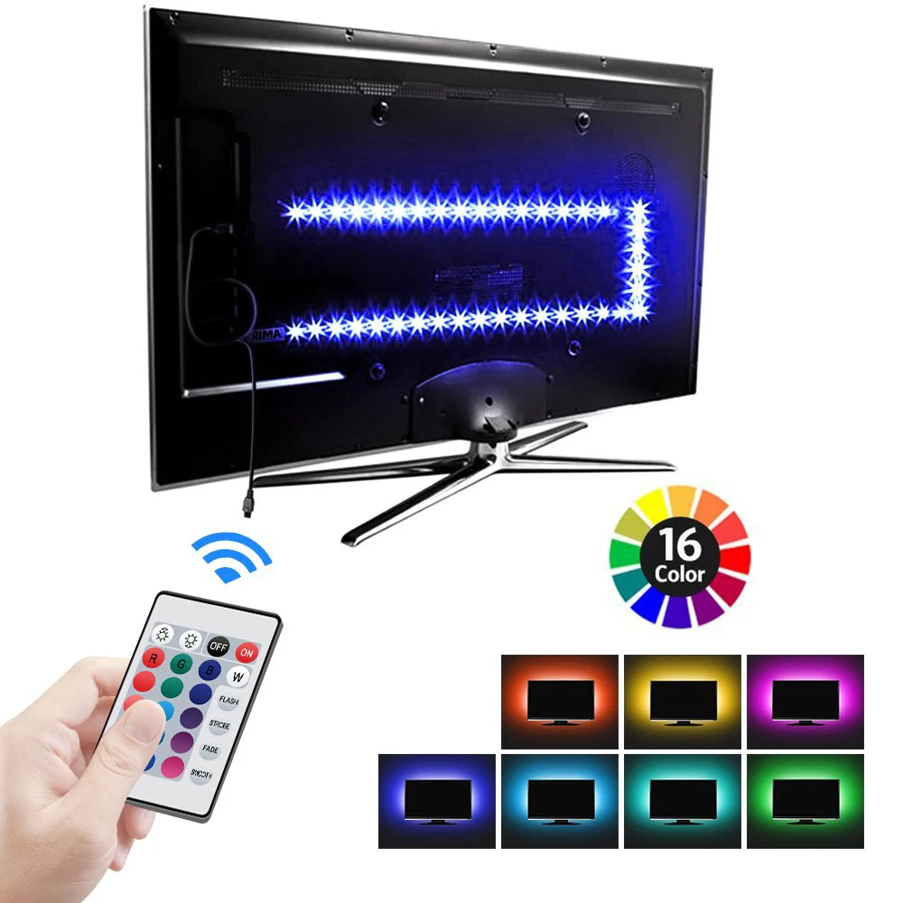 DC5V USB Светодиодная лента 5050 RGB ТВ фоновое освещение с 24Key IR контроллер 50 см/1 м/2 м/3 м набор