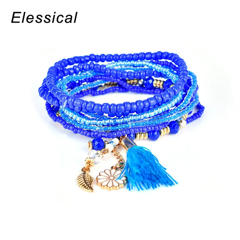 Elessical 6 ccolors Новая мода Богемия Многослойные жемчужные бусы кисточкой кулон