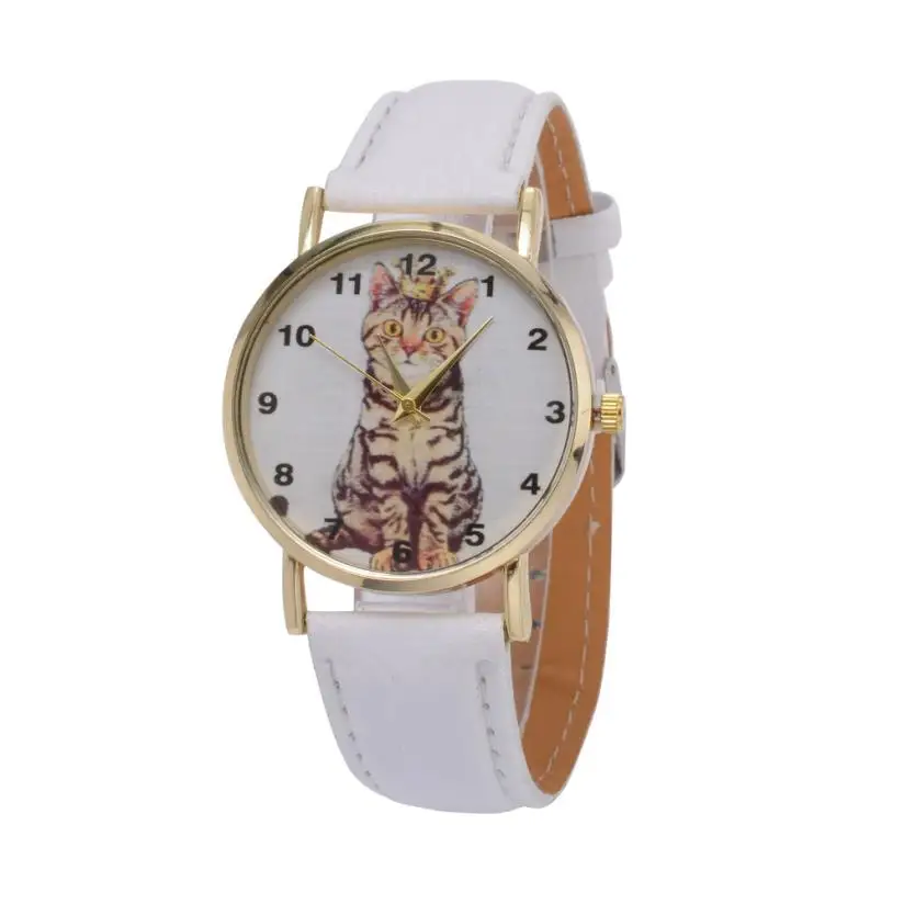Белый Стильные Relogio Feminino Reloj Mujer женские часы с милым рисунком кота простой роскошный дизайн кварцевые аналоговые круглые наручные часы p50 - Цвет: Белый