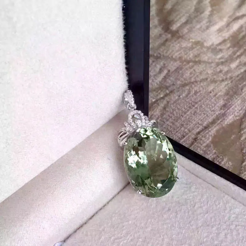 Пси дизайн кольца натуральный 16.5ct Зеленый Аметист кварц камень кольцо 925 пробы серебро FineJewelry для Для женщин подарочная коробка