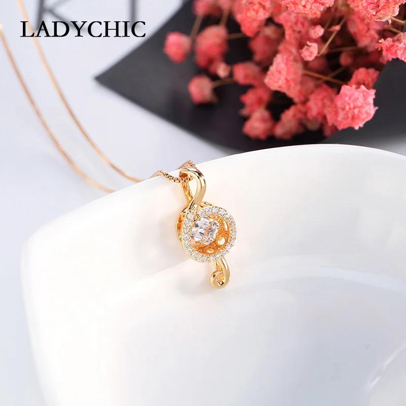 LADYCHIC, Классические Подвески с музыкальной нотой, ожерелья для женщин, модные, элегантные, розовое золото, цвет, для свадебной вечеринки, ювелирные изделия, цепочка, LN1117
