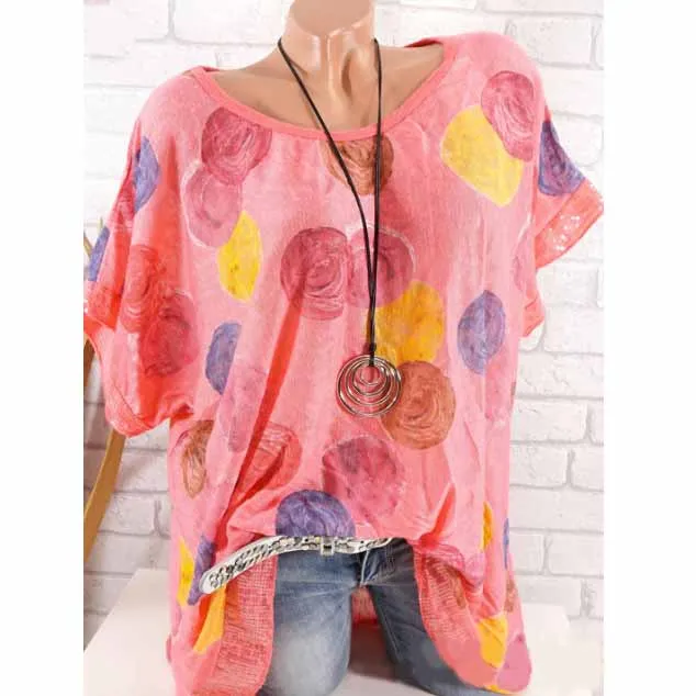 5Xl Women Summer Plus Size Shirts 2019 Short Sleeve Polka Dot Printed Blouses Streetwear O-Neck Casual |