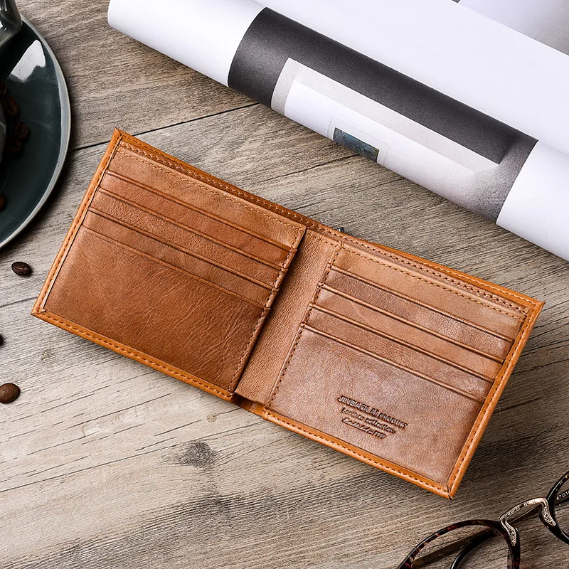 

Luxury 100% Genuine Leather Wallet Fashion Short Bifold Men Wallet Casual Soild Men Wallets Mini Purses Male Wallets