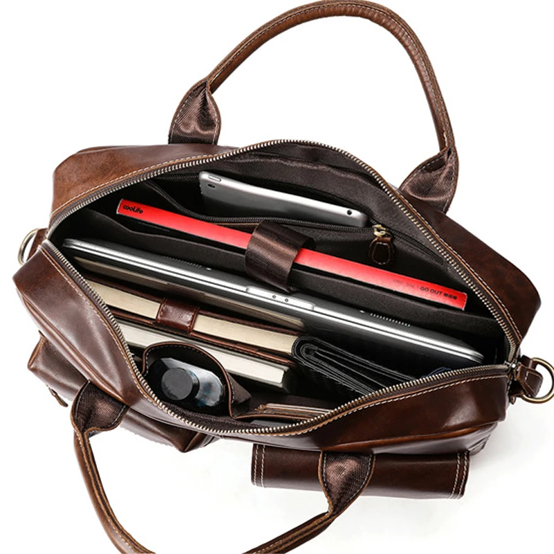 2018 New Men Briefcases Genuine Leather Men's Handbag Vintage Laptop Briefcase Business Messenger Shoulder Bags Men's Bag